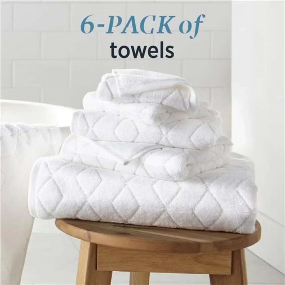 100% HYGROCOTTON® 6-Piece Textured Soft Towel Set, White Bath Towels,